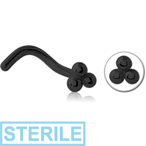 STERILE BLACK PVD COATED SURGICAL STEEL CURVED NOSE STUD