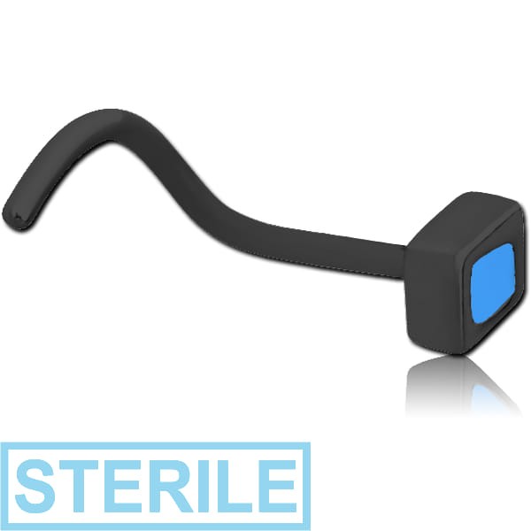 STERILE BLACK PVD COATED SURGICAL STEEL CURVED NOSE STUD - DIAMOND