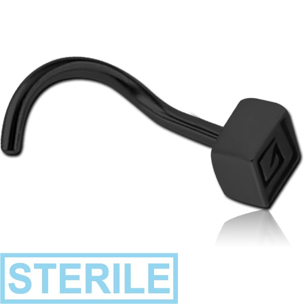 STERILE BLACK PVD COATED SURGICAL STEEL CURVED NOSE STUD - RHOMBUS
