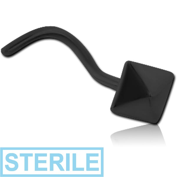 STERILE BLACK PVD COATED SURGICAL STEEL CURVED NOSE STUD - PYRAMID