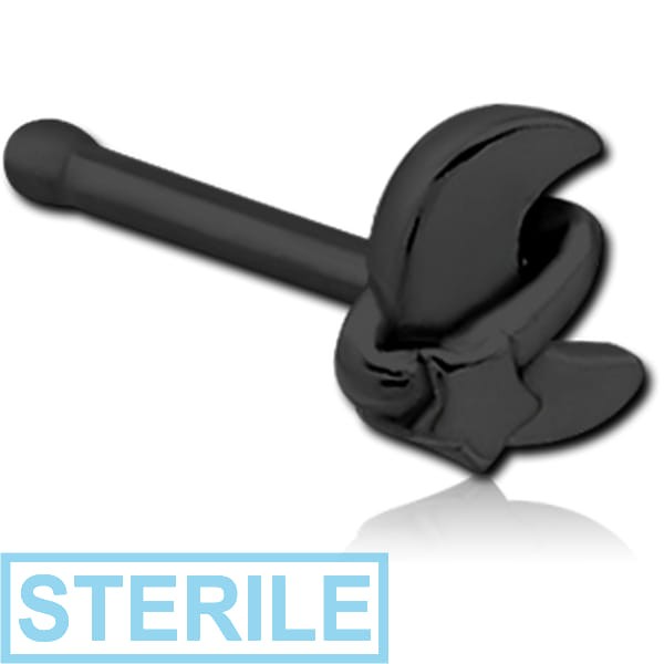 STERILE BLACK PVD COATED SURGICAL STEEL NOSE BONE - ANNULAR ECLIPSE AND STAR