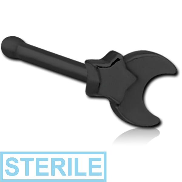 STERILE BLACK PVD COATED SURGICAL STEEL NOSE BONE - CRESCENT AND STAR