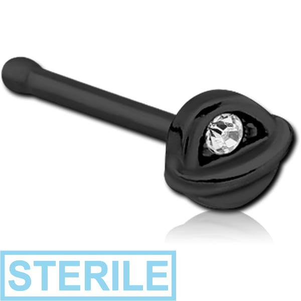 STERILE BLACK PVD COATED SURGICAL STEEL JEWELLED NOSE BONE