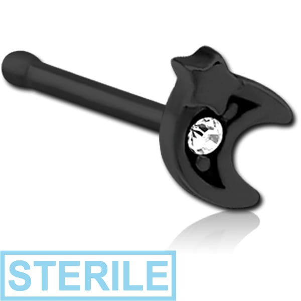 STERILE BLACK PVD COATED SURGICAL STEEL JEWELLED NOSE BONE