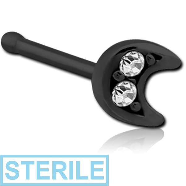 STERILE BLACK PVD COATED SURGICAL STEEL JEWELLED NOSE BONE