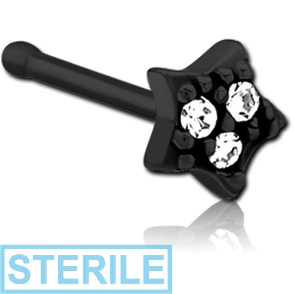 STERILE BLACK PVD COATED SURGICAL STEEL JEWELLED NOSE BONE - STAR