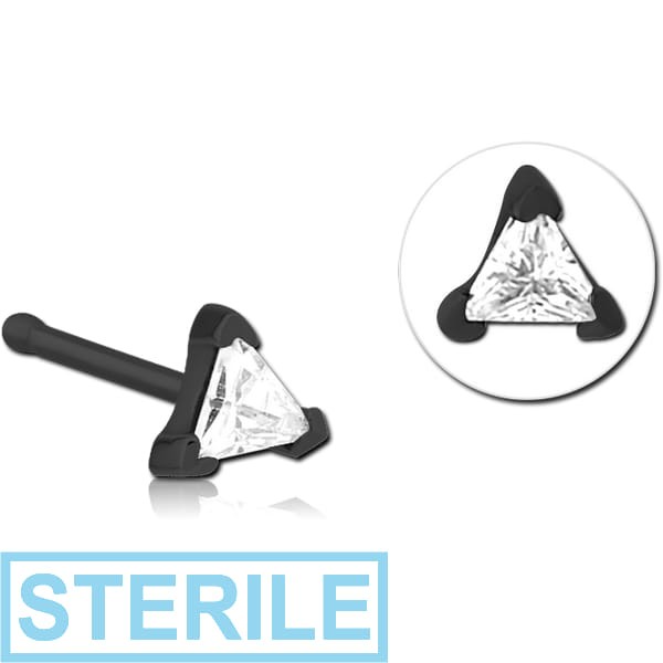 STERILE BLACK PVD COATED SURGICAL STEEL JEWELLED NOSE BONE - TRIANGLE