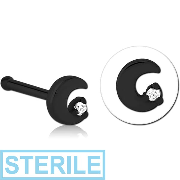 STERILE BLACK PVD COATED SURGICAL STEEL JEWELLED NOSE BONE