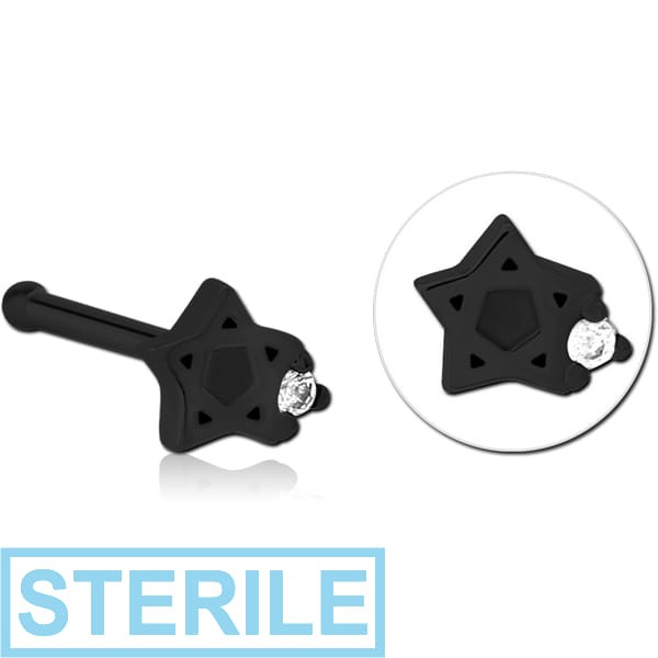 STERILE BLACK PVD COATED SURGICAL STEEL JEWELLED NOSE BONE