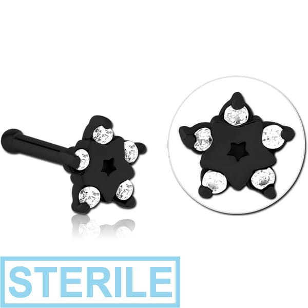 STERILE BLACK PVD COATED SURGICAL STEEL JEWELLED NOSE BONE