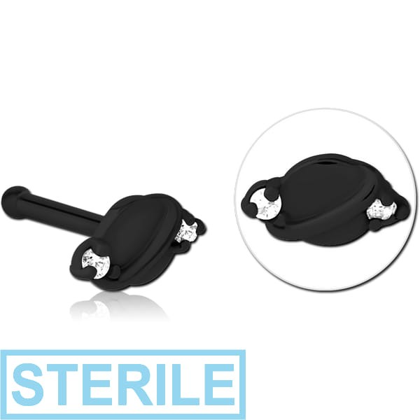 STERILE BLACK PVD COATED SURGICAL STEEL JEWELLED NOSE BONE