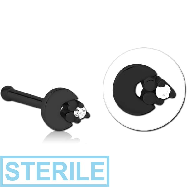 STERILE BLACK PVD COATED SURGICAL STEEL JEWELLED NOSE BONE