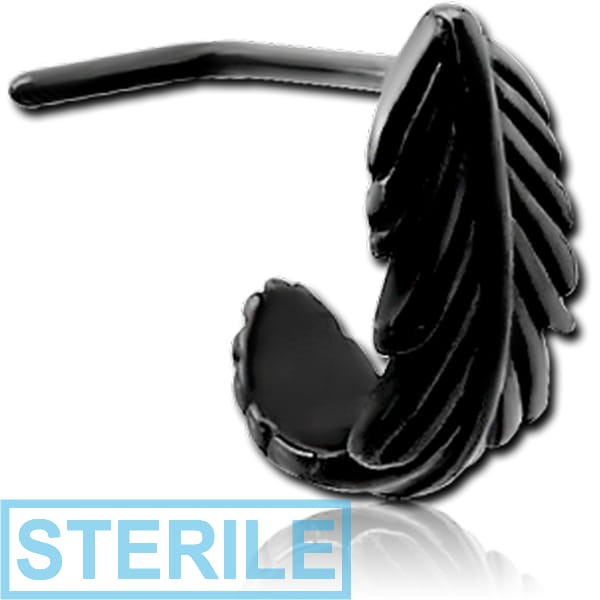 STERILE BLACK PVD COATED SURGICAL STEEL 90 DEGREE WRAP AROUND NOSE STUD - FEATHER
