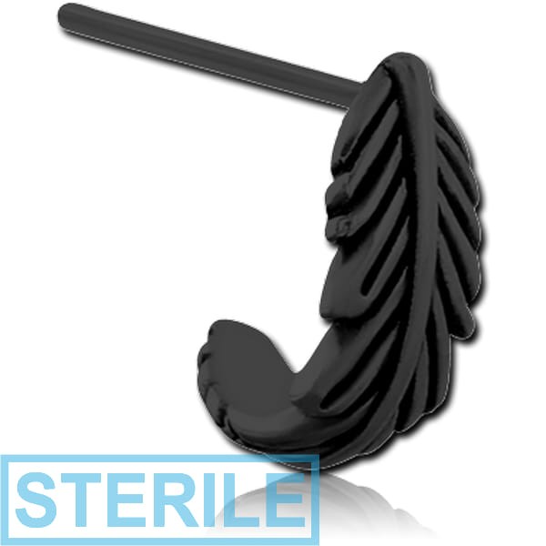 STERILE BLACK PVD COATED SURGICAL STEEL STRAIGHT WRAP AROUND NOSE STUD - FEATHER