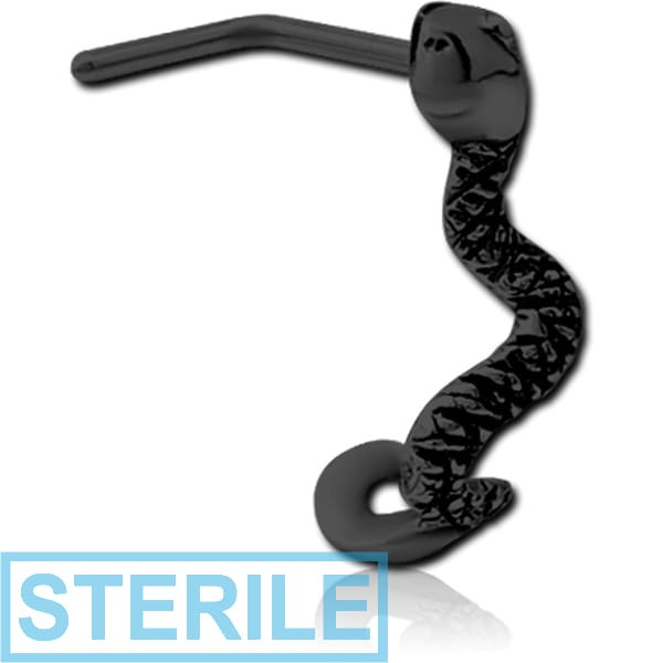 STERILE BLACK PVD COATED SURGICAL STEEL 90 DEGREE WRAP AROUND NOSE STUD - SNAKE