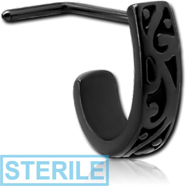 STERILE BLACK PVD COATED SURGICAL STEEL 90 DEGREE WRAP AROUND NOSE STUD - FILIGREE