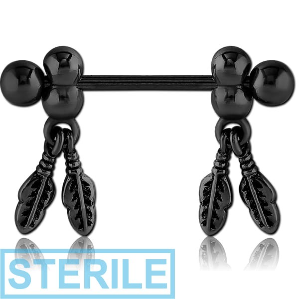 STERILE BLACK PVD COATED SURGICAL STEEL NIPPLE SHIELD - FEATHER