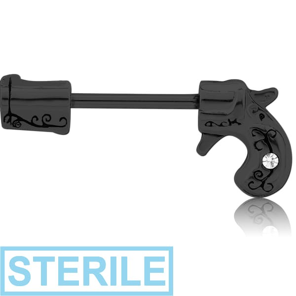STERILE BLACK PVD COATED SURGICAL STEEL NIPPLE BAR - GUN