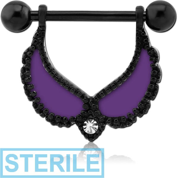 STERILE BLACK PVD COATED SURGICAL STEEL ENAMEL NIPPLE SHIELD - ANGEL WING