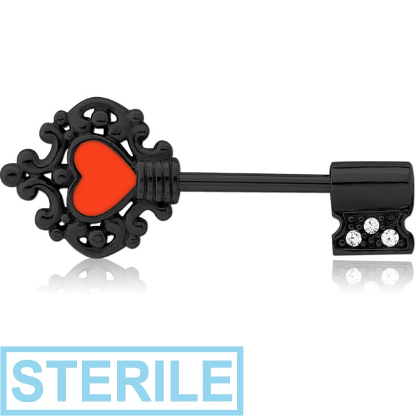 STERILE BLACK PVD COATED SURGICAL STEEL ENAMEL NIPPLE SHIELD - HEART KEY