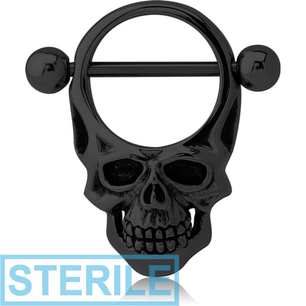 STERILE BLACK PVD COATED SURGICAL STEEL NIPPLE SHIELD BAR - ROUND SKULL