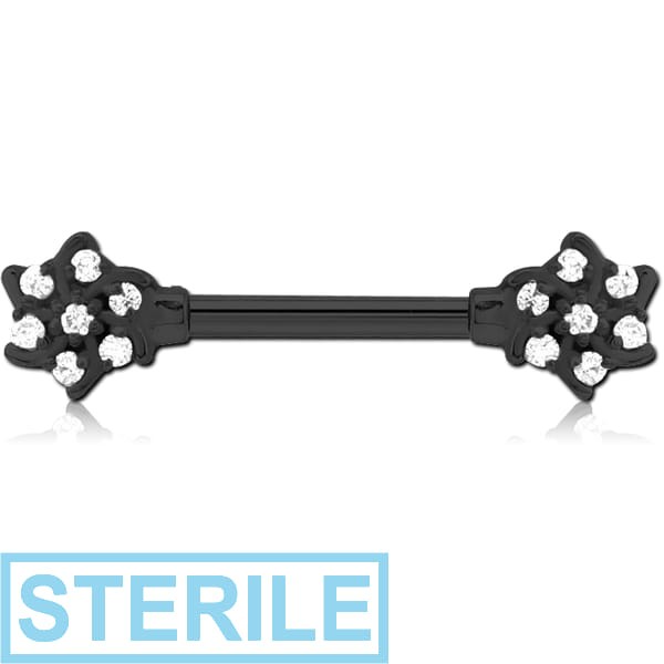 STERILE BLACK PVD COATED SURGICAL STEEL JEWELLED NIPPLE BAR