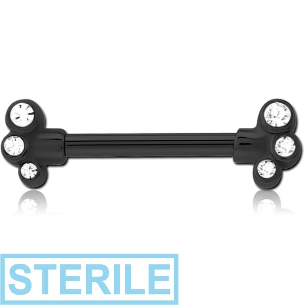 STERILE BLACK PVD COATED SURGICAL STEEL JEWELLED NIPPLE BAR