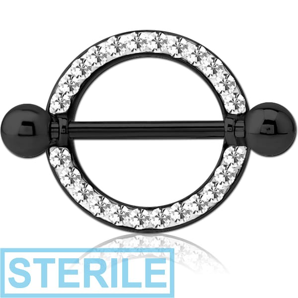 STERILE BLACK PVD COATED SURGICAL STEEL CRYSTALINE JEWELLED NIPPLE SHIELD