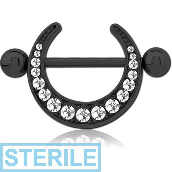 STERILE BLACK PVD COATED SURGICAL STEEL JEWELLED NIPPLE SHIELD