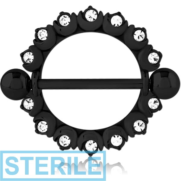 STERILE BLACK PVD COATED SURGICAL STEEL JEWELLED NIPPLE SHIELD