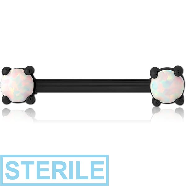 STERILE BLACK PVD COATED SURGICAL STEEL EXTERNAL THREADED SYNTHETIC OPAL NIPPLE BAR