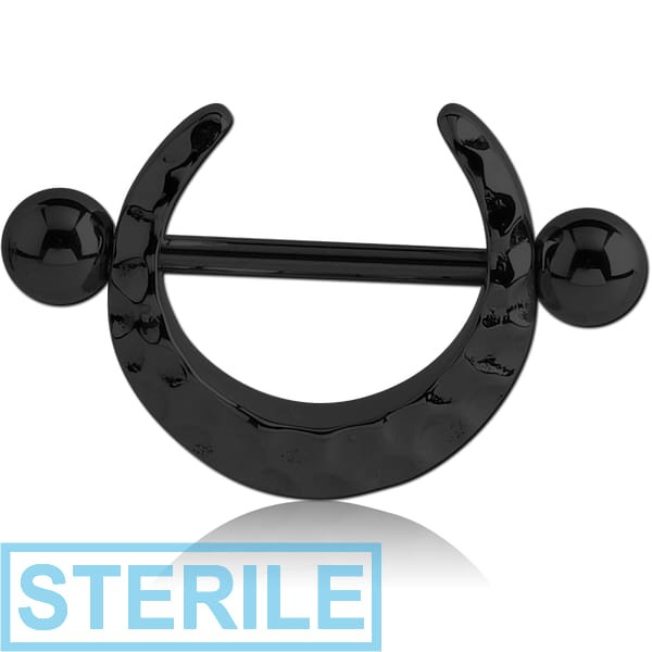STERILE BLACK PVD COATED SURGICAL STEEL NIPPLE SHIELD - HAMMERED TEXTURE