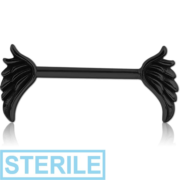 STERILE BLACK PVD COATED SURGICAL STEEL NIPPLE BAR - WINGS