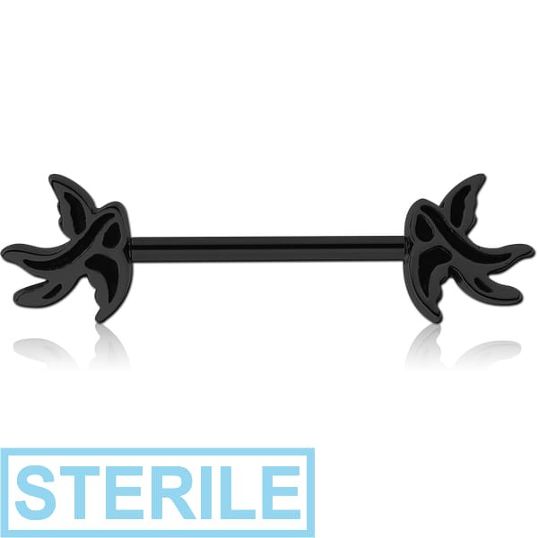 STERILE BLACK PVD COATED SURGICAL STEEL NIPPLE BAR - SWALLOW