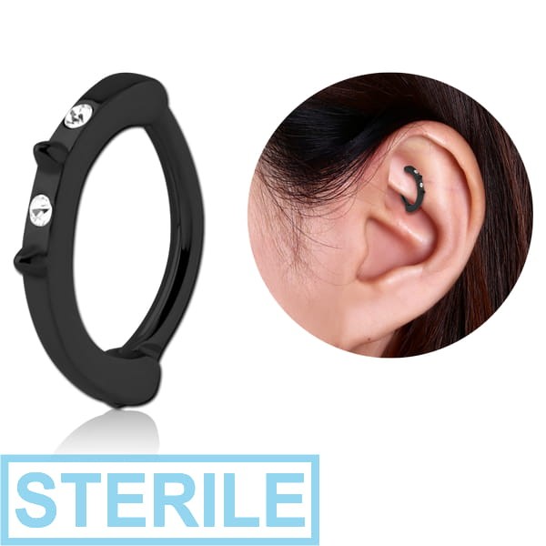 STERILE BLACK PVD COATED SURGICAL STEEL JEWELLED ROOK CLICKER - SPIKES