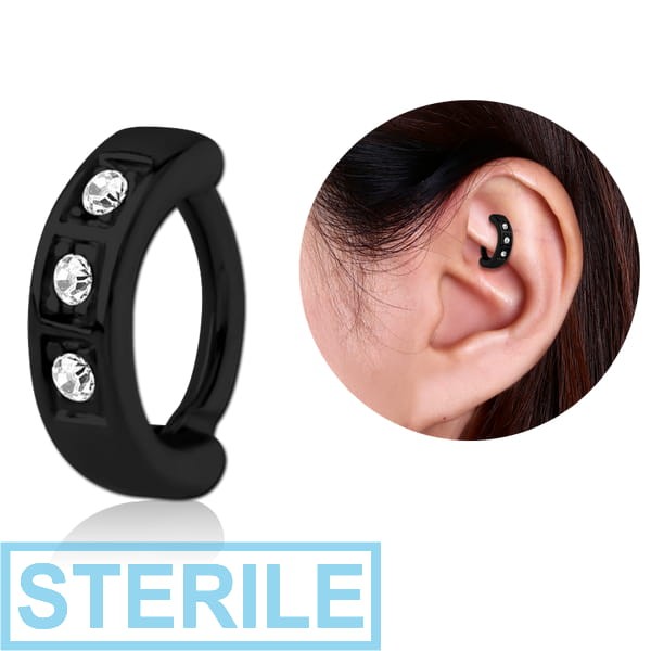 STERILE BLACK PVD COATED SURGICAL STEEL JEWELLED ROOK CLICKER - TRIPLE SQUARES