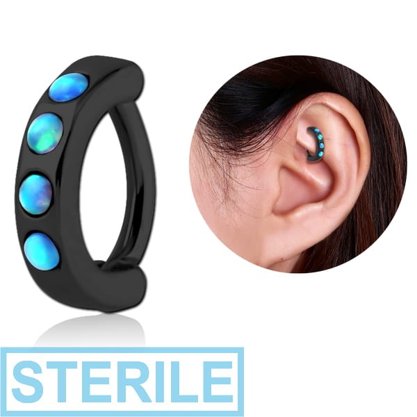 STERILE BLACK PVD COATED SURGICAL STEEL SYNTHETIC OPAL ROOK CLICKER