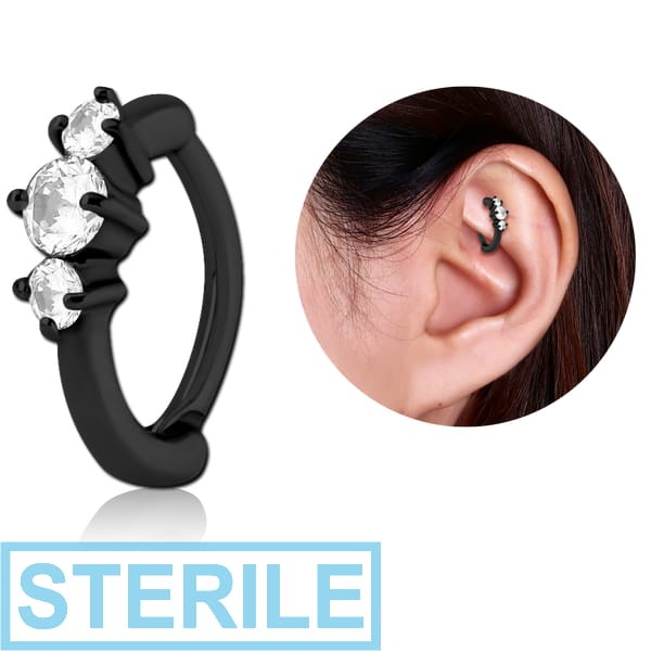 STERILE BLACK PVD COATED SURGICAL STEEL PRONG SET JEWELLED ROOK CLICKER