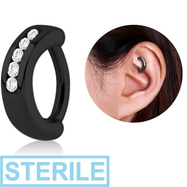 STERILE BLACK PVD COATED SURGICAL STEEL JEWELLED ROOK CLICKER - 3MM CENTER AND 2MM STONES