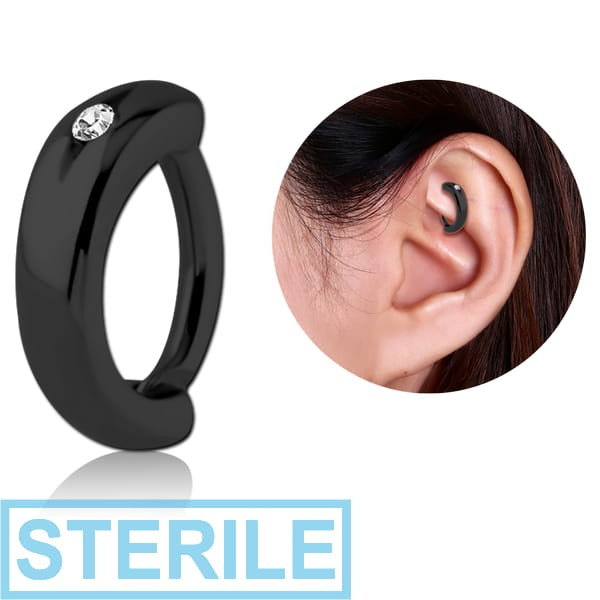 STERILE BLACK PVD COATED SURGICAL STEEL JEWELLED ROOK CLICKER - TOP SINGLE STONE