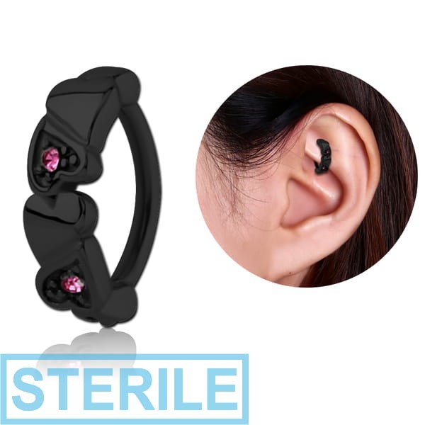 STERILE BLACK PVD COATED SURGICAL STEEL JEWELLED ROOK CLICKER - HEART