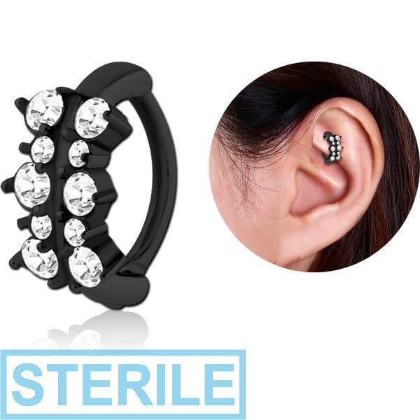 STERILE BLACK PVD COATED SURGICAL STEEL JEWELLED ROOK CLICKER - FILIGREE
