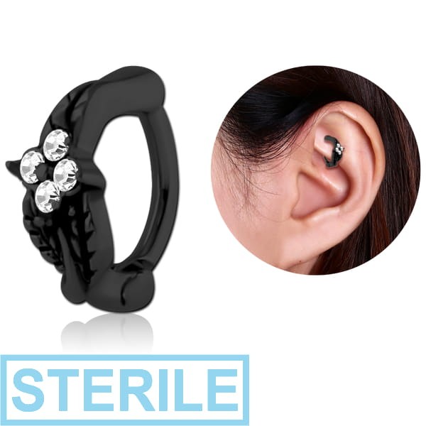 STERILE BLACK PVD COATED SURGICAL STEEL JEWELLED ROOK CLICKER - LEAF