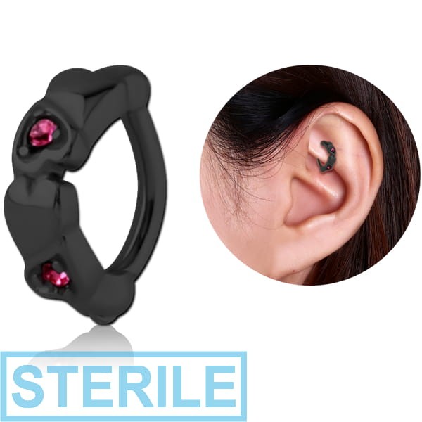 STERILE BLACK PVD COATED SURGICAL STEEL JEWELLED ROOK CLICKER - HEART