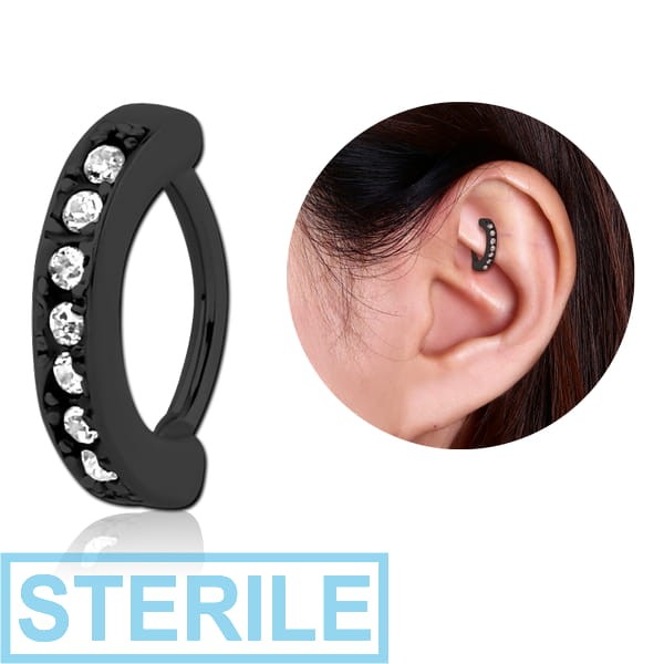 STERILE BLACK PVD COATED SURGICAL STEEL PREMIUM CRYSTAL JEWELLED ROOK CLICKER