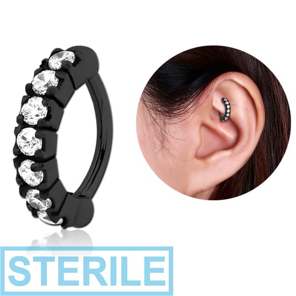 STERILE BLACK PVD COATED SURGICAL STEEL PRONG SET CRYSTAL JEWELLED ROOK CLICKER