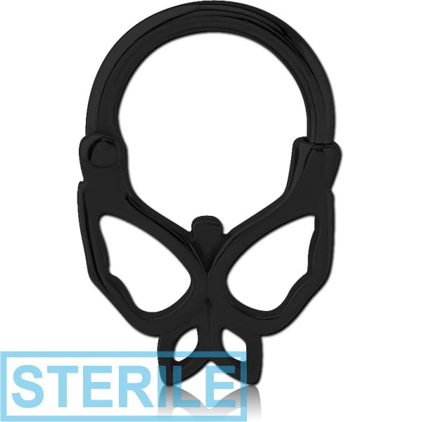 STERILE BLACK PVD COATED SURGICAL STEEL HINGED CLICKER - BUTTERFLY