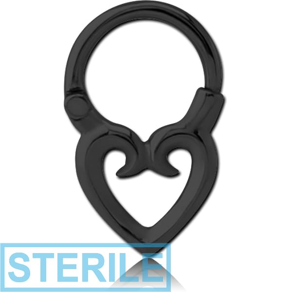 STERILE BLACK PVD COATED SURGICAL STEEL HINGED CLICKER - OPEN HEART