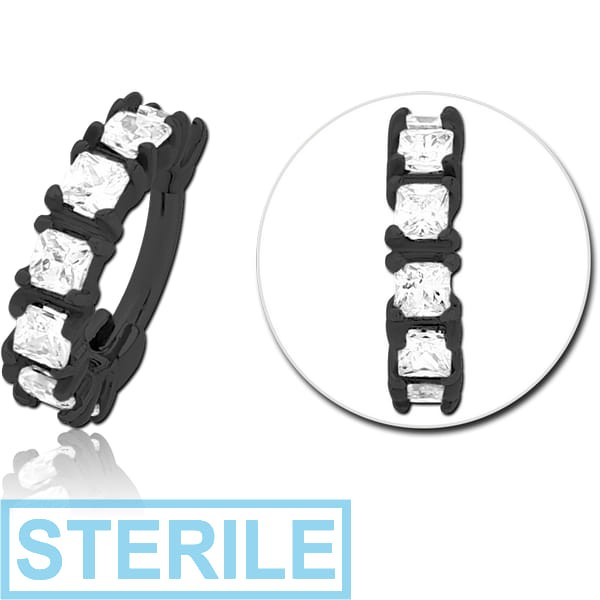 STERILE BLACK PVD COATED SURGICAL STEEL PRONG SET CRYSTAL JEWELLED MULTI PURPOSE CLICKER