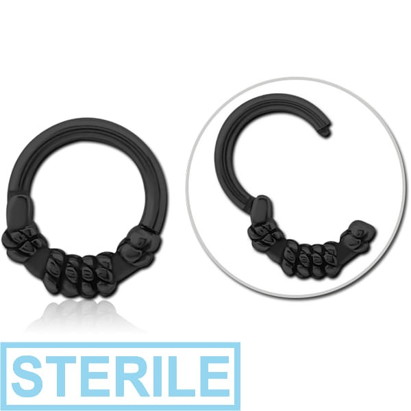 STERILE BLACK PVD COATED SURGICAL STEEL HINGED CLICKER - THREE ROPES